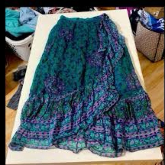 ANTHROPOLOGIE Akemi & Kin Blue Floral Boho Wrap Skirt - Picture 3 of 6